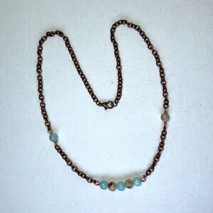 Handmade Genuine Natural Sky Blue Jasper Bead Solid Copper Necklace Bohemian